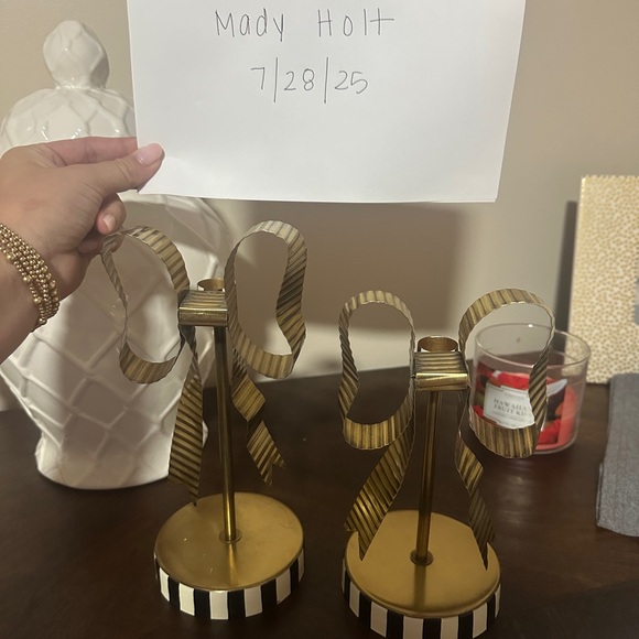 MacKenzie-Childs Gold Ribbon Bow Candle Holders